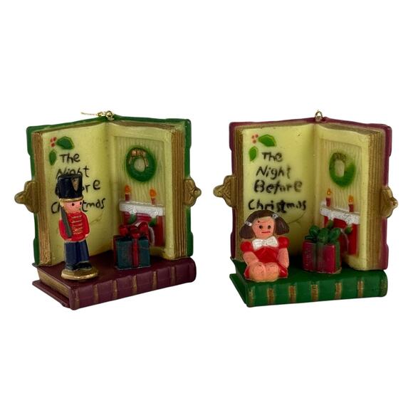 Vintage Book End Shaped Ornaments Set "The Night Before Christmas" Pair - Picture 10 of 10